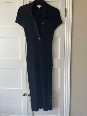 Reiss ribbed knit short sleeve dress button slit L